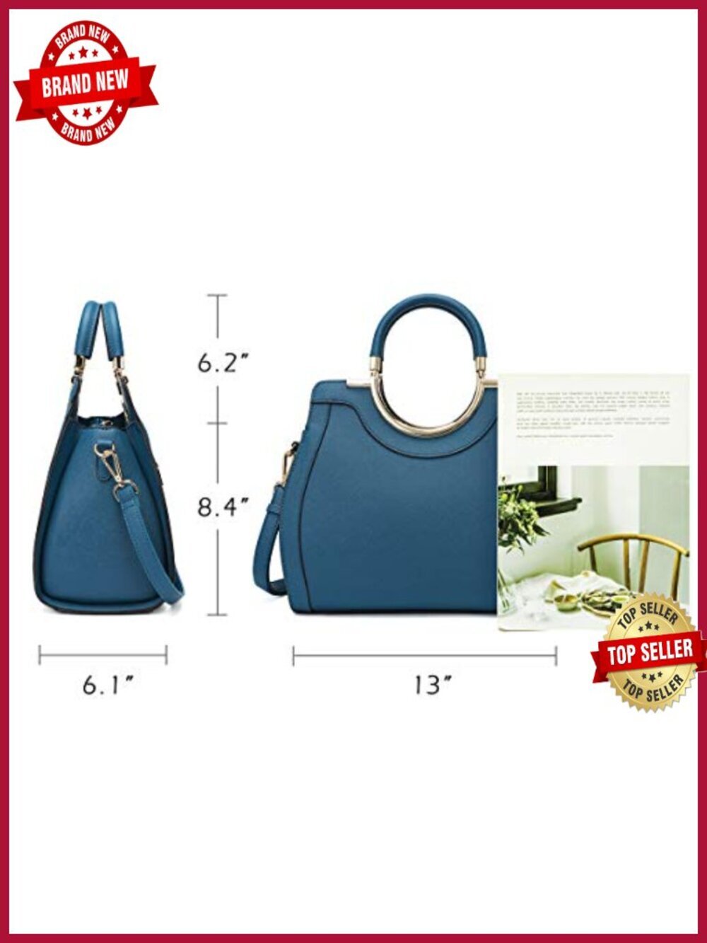 Vegan Leather Satchel Handbag with Crossbody Strap - Picture 3 of 6